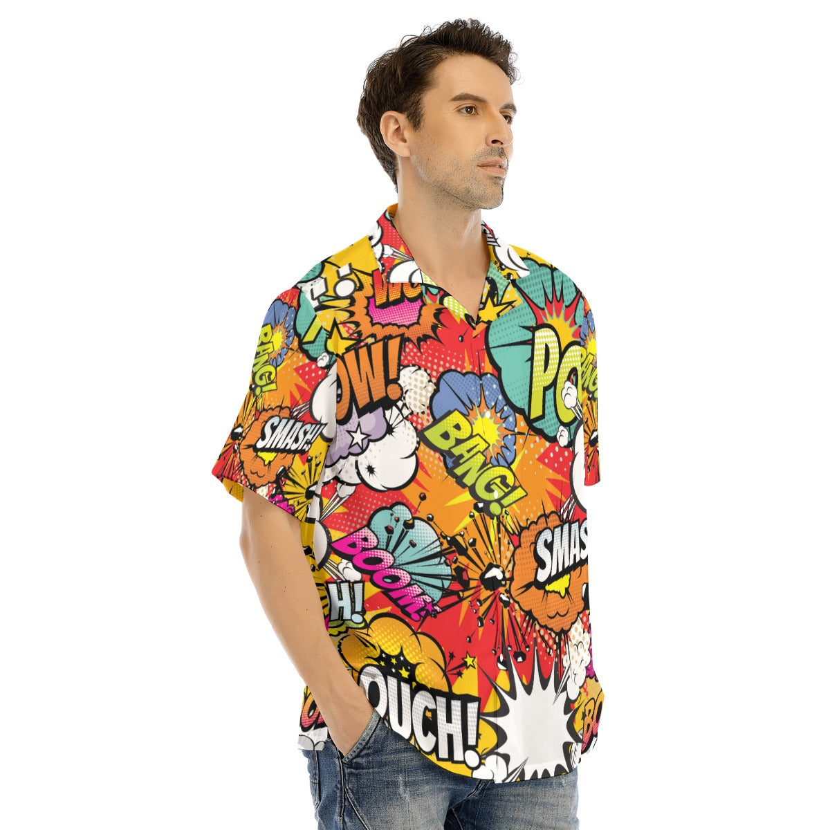 Comic book All-Over Print Men's Hawaiian Shirt With Button Closure