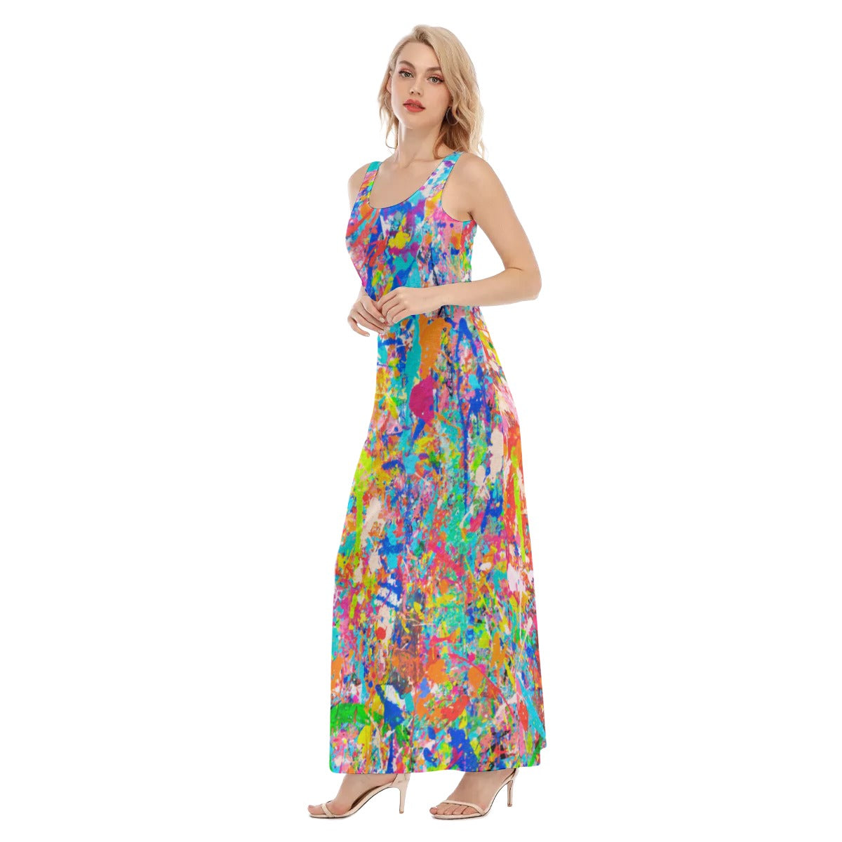 Multi color All-Over Print Women's Vest Dress | Length To Ankle