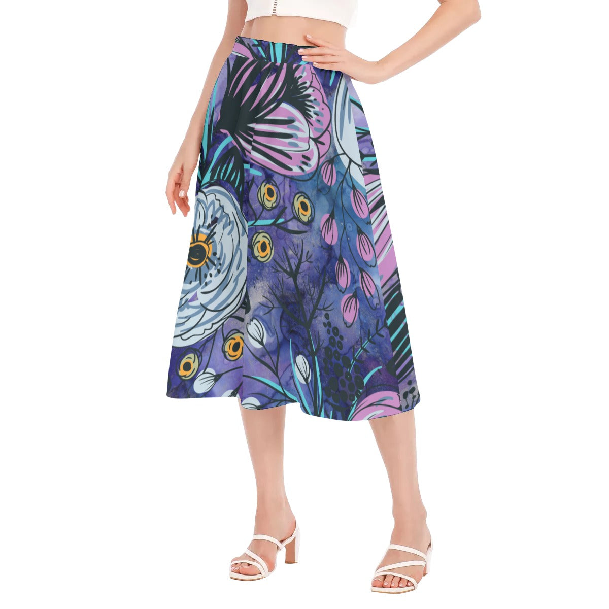 Blue floral Women's Long Chiffon Skirt