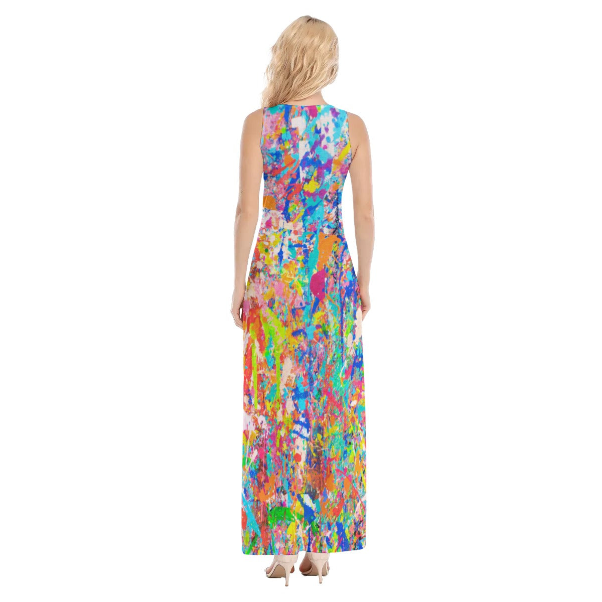 Multi color All-Over Print Women's Vest Dress | Length To Ankle