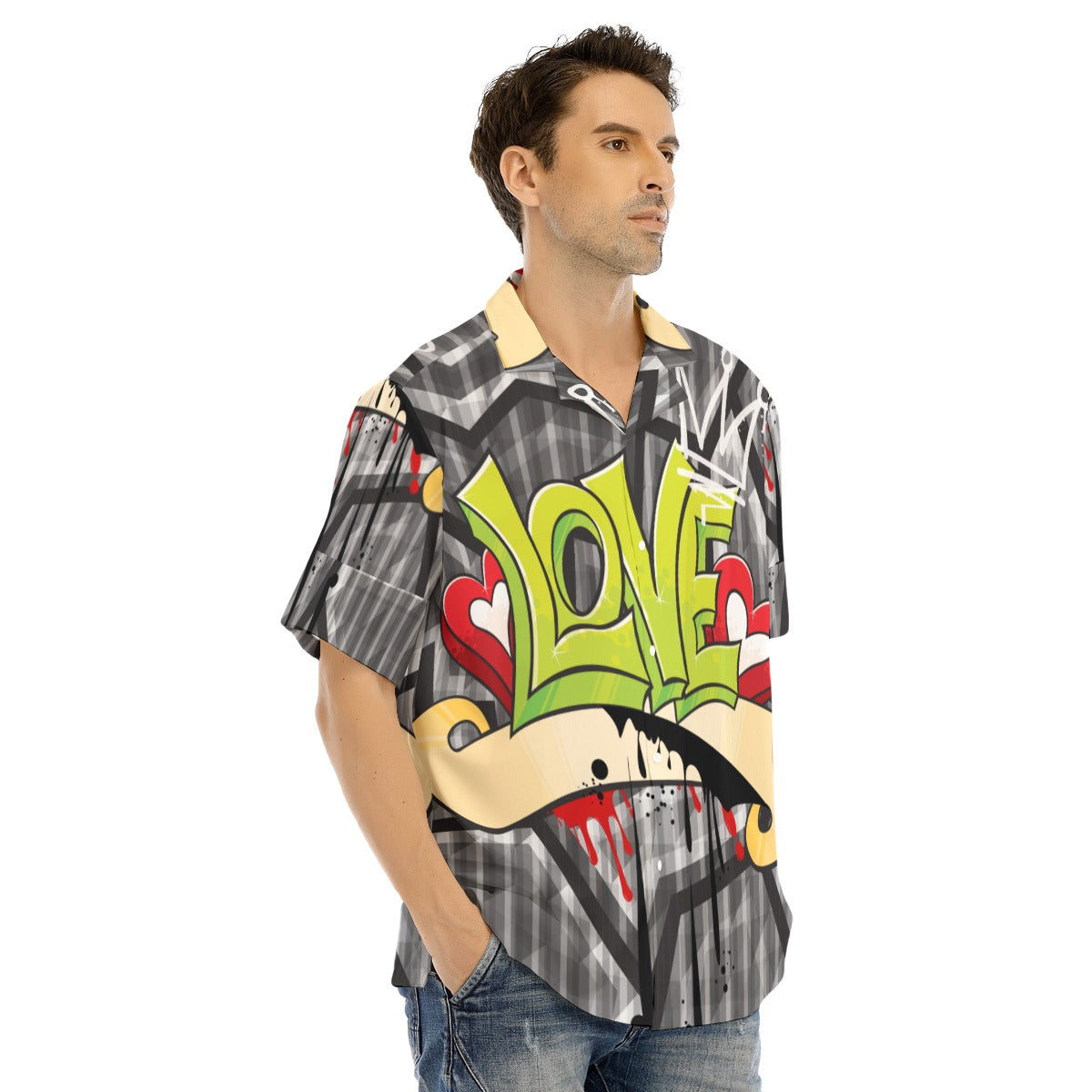 Love graffiti All-Over Print Hawaiian Shirt With Button Closure