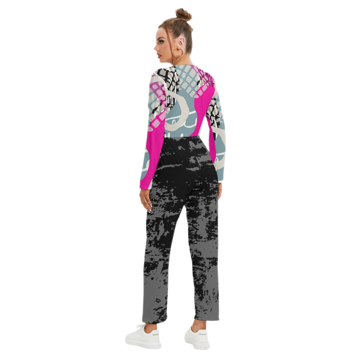 All-Over Print Women's V-neck High Waist Jumpsuit