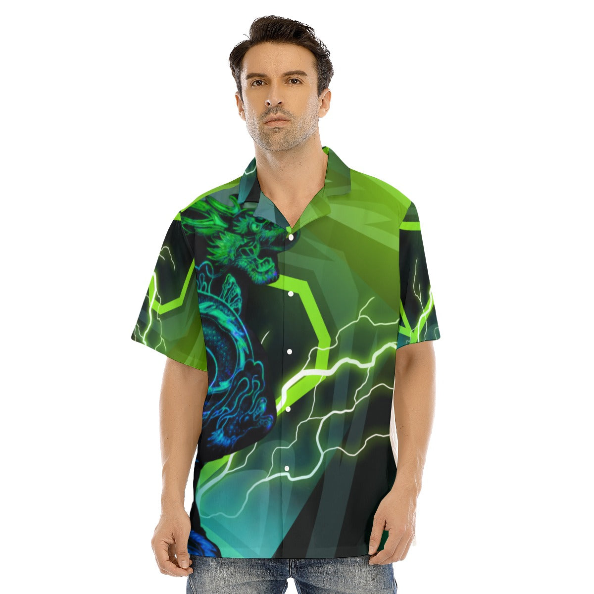 Green dragon All-Over Print Hawaiian Shirt With Button Closure