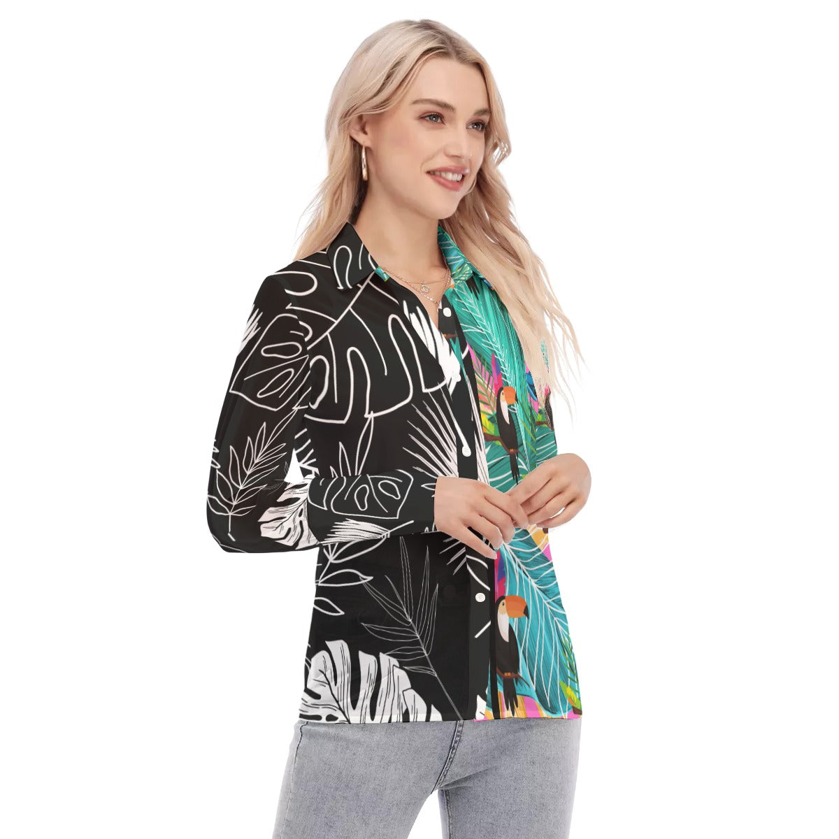 Tropical abstract All-Over Print Women's Mesh Blouse