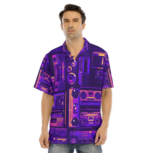 Purple Cassette Hawaiian Shirt With Button Closure