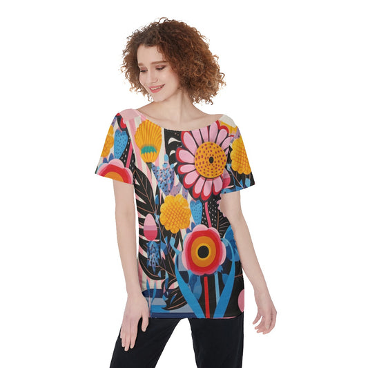 Floral Women's Large Off-Shoulder T-Shirt