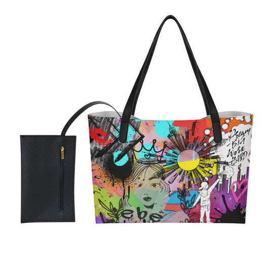 Graffiti love Tote Bag With Black Mini Purse