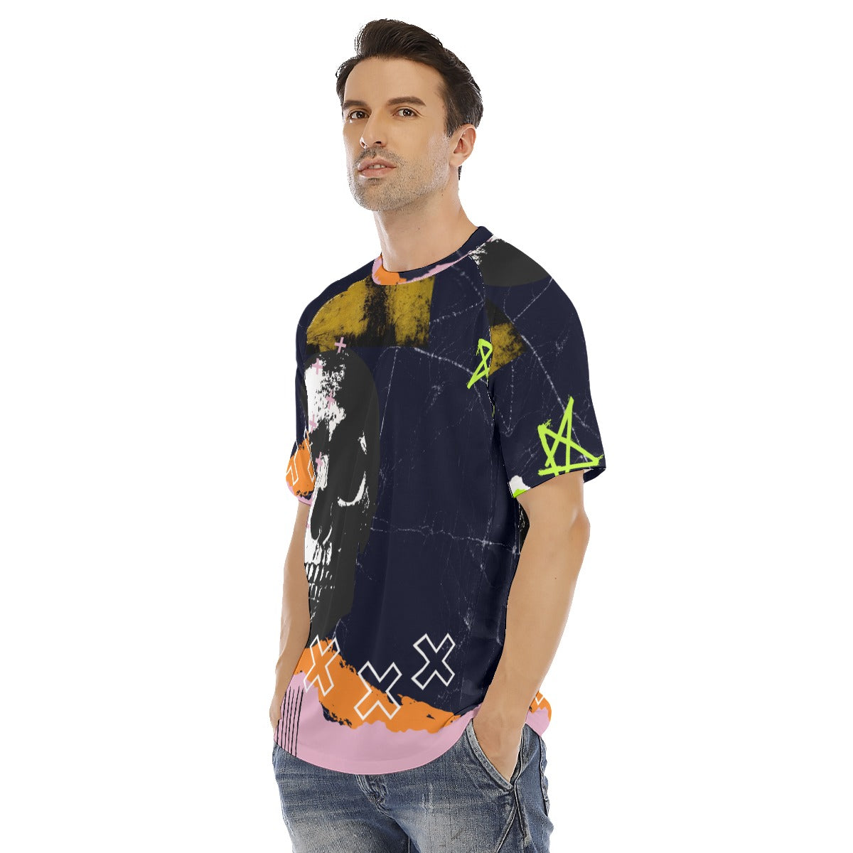 Grunge All-Over Print Men's O-neck Short Sleeve T-shirt