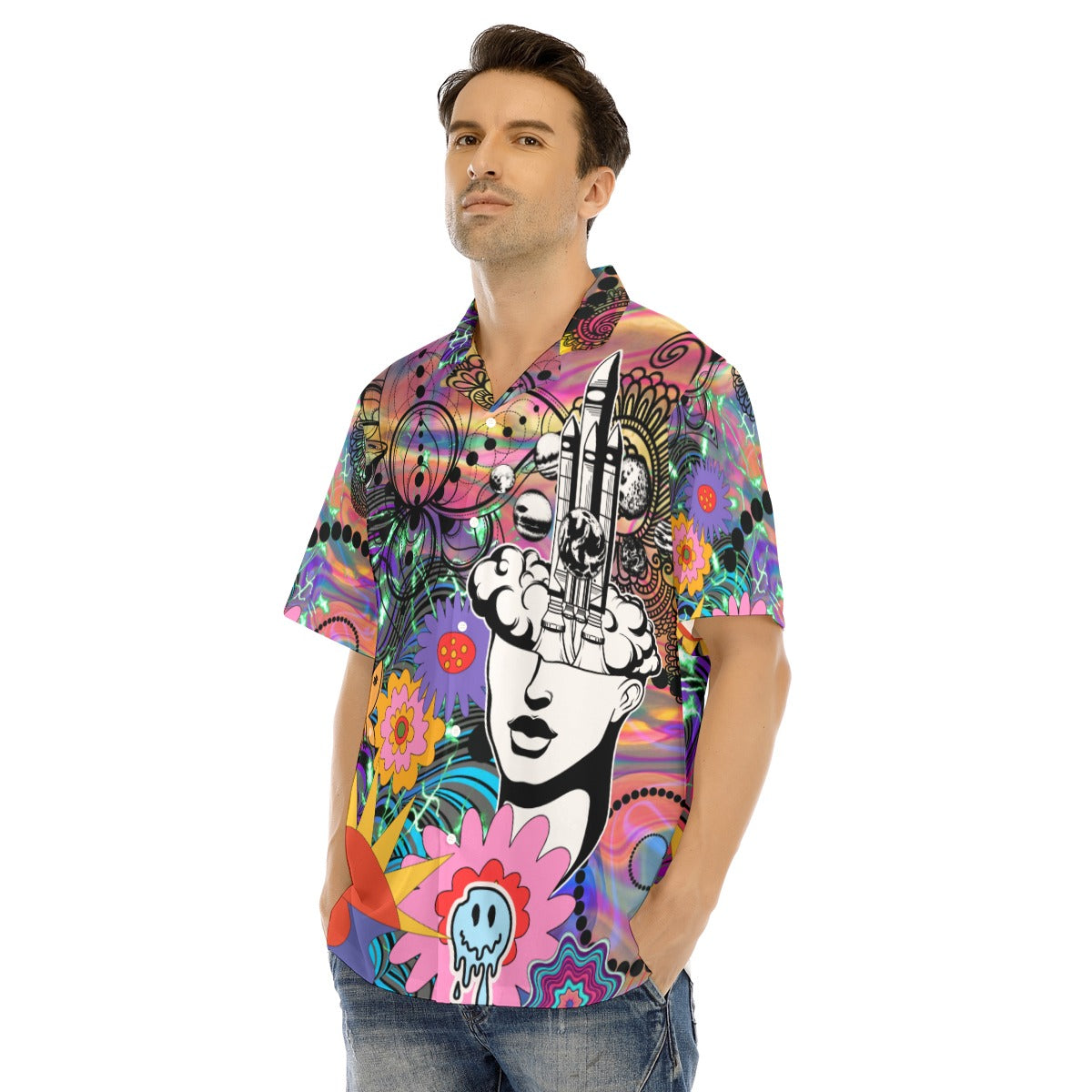 The space of mind Hawaiian Shirt With Button Closure