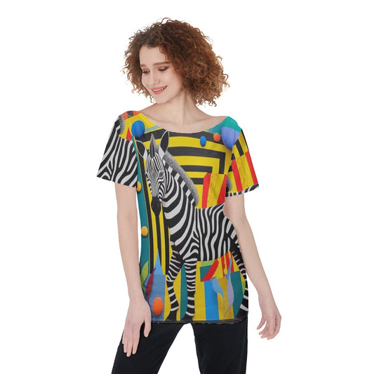 Zebra Women's Large Off-Shoulder T-Shirt