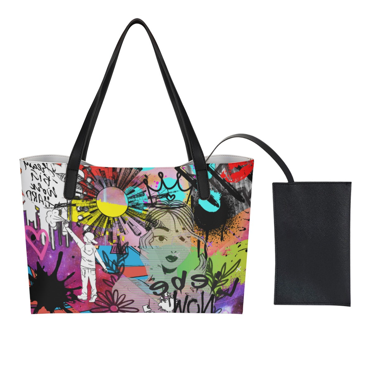 Graffiti love Tote Bag With Black Mini Purse