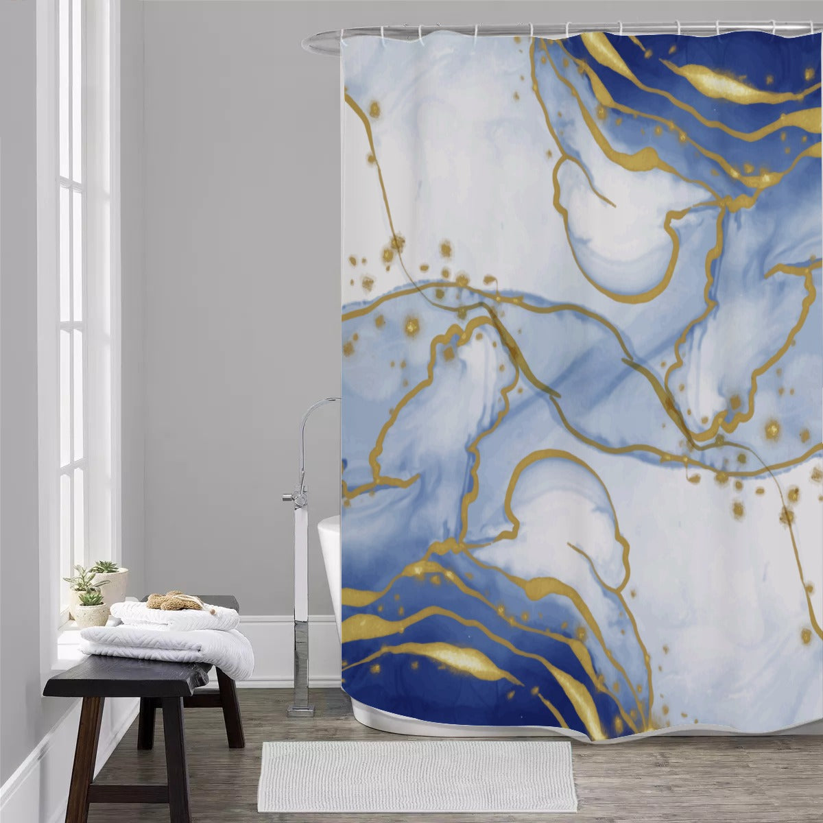 Blue and gold marble Shower Curtain