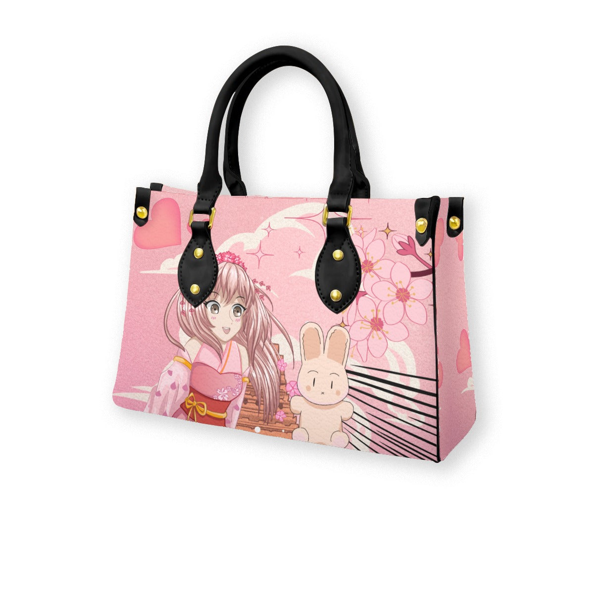 Anime Pink Women's Tote Bag With Black Handle