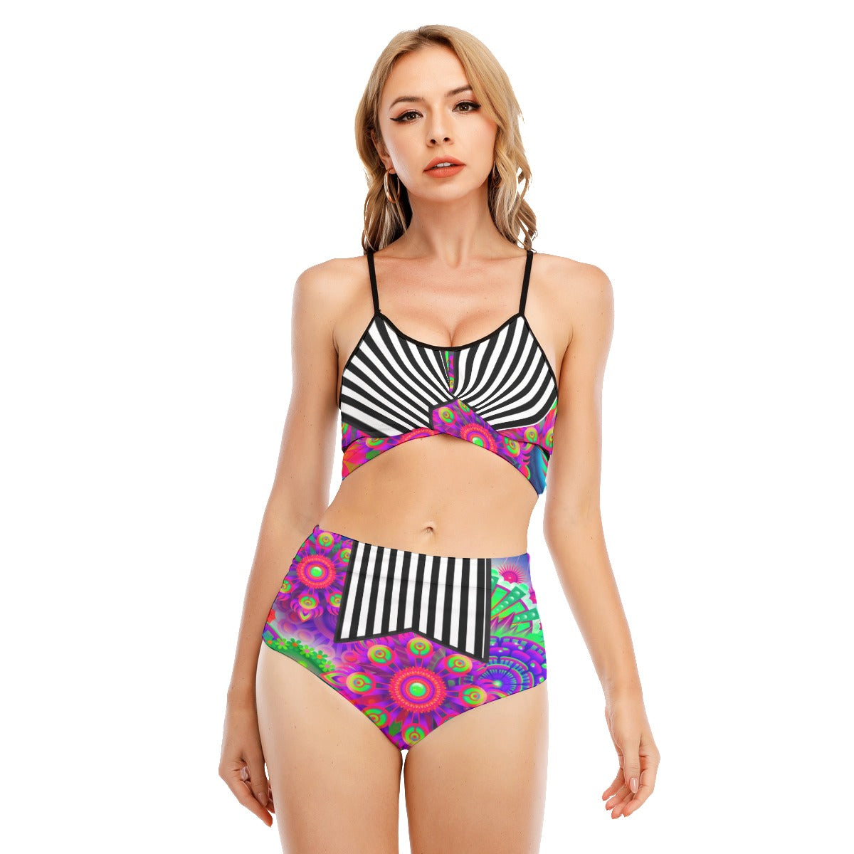 Psychedelic abstract  Women's Bikini Swimsuit With Cross Straps