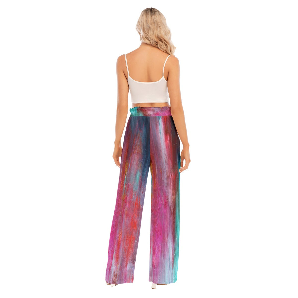 Dark Abstract All-Over Print Women's Waist Fungus Edge Wide-leg Pants