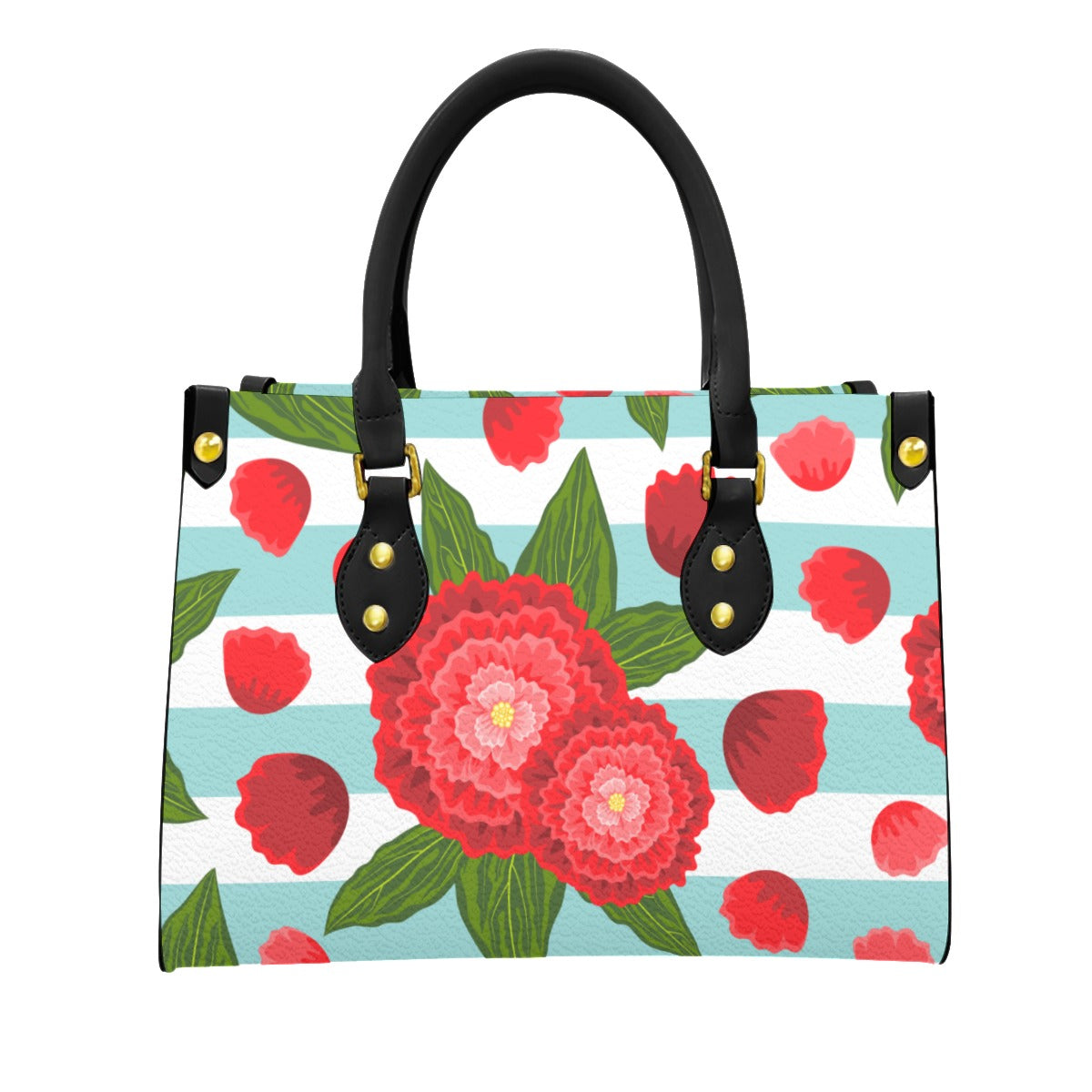 Peonies and blue PU Handbag