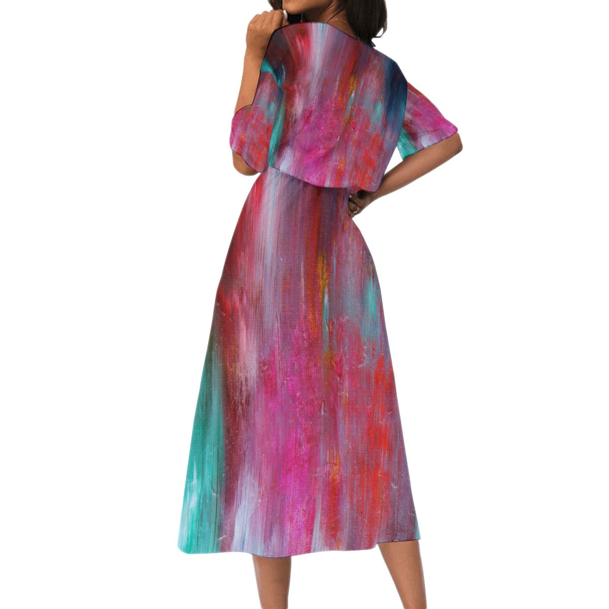 Pink abstract texture All-Over Print Women's Elastic Waist Dress