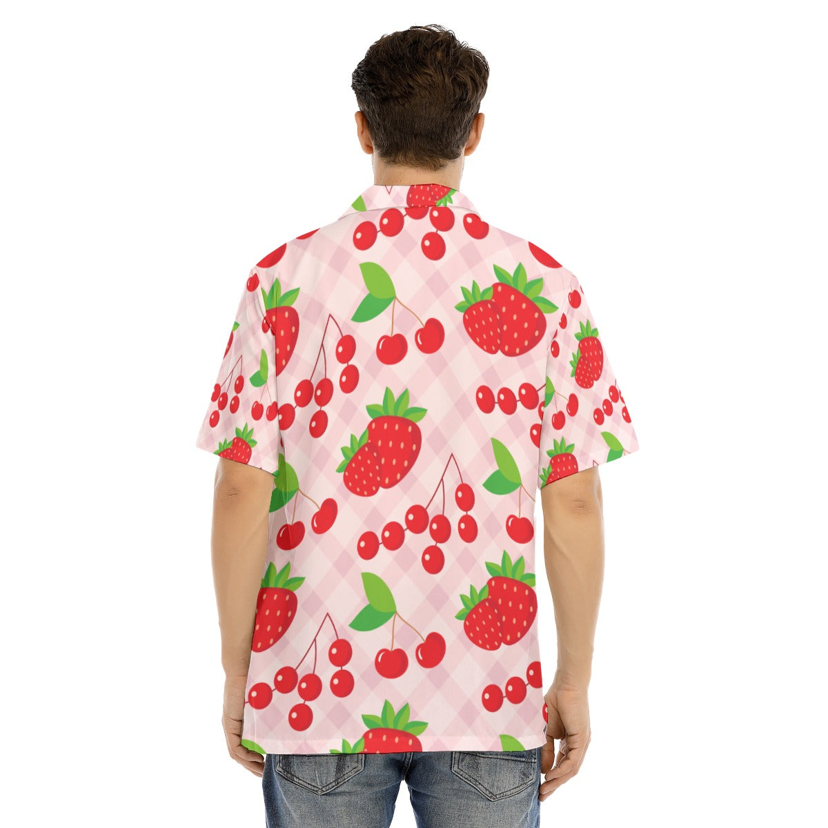 Pink cherry and strawberry All-Over Print  Hawaiian Shirt With Button Closure