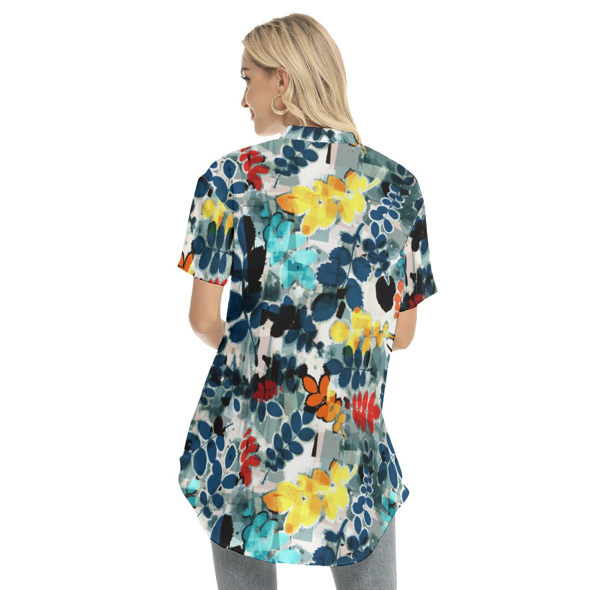 Floral Women's Stand-up Collar Shirt With Open Button