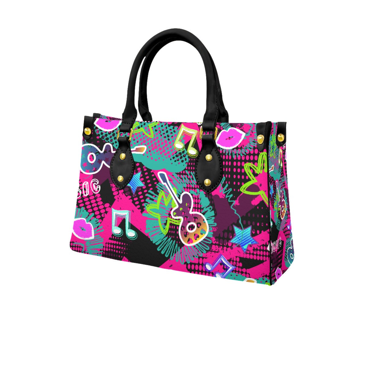 Neon color Women's Tote Bag With Black Handle