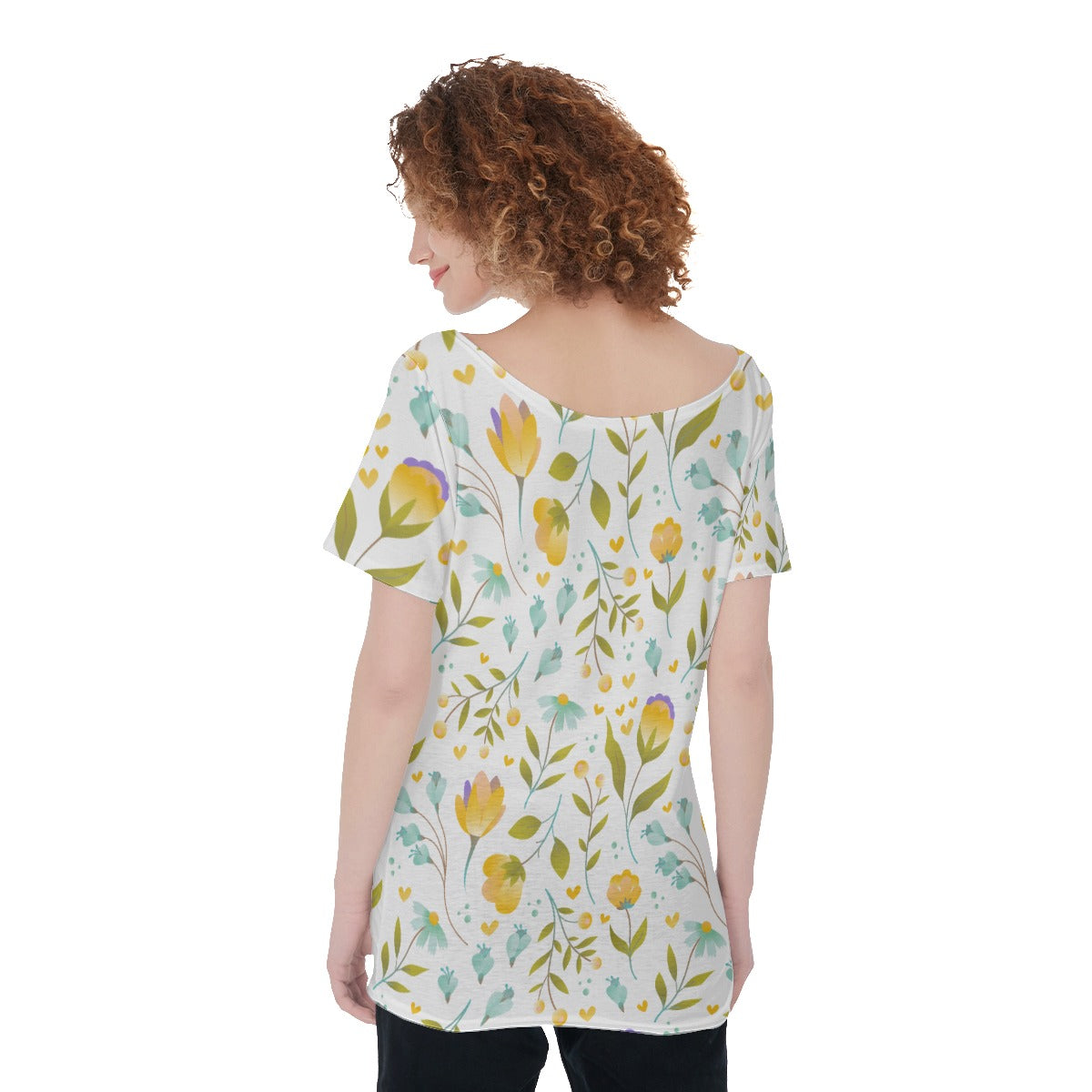 Floral  Women's Large Off-Shoulder T-Shirt