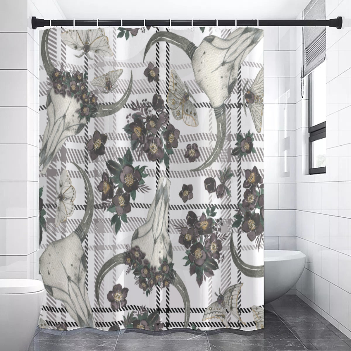 Farmhouse floral cow Shower Curtains