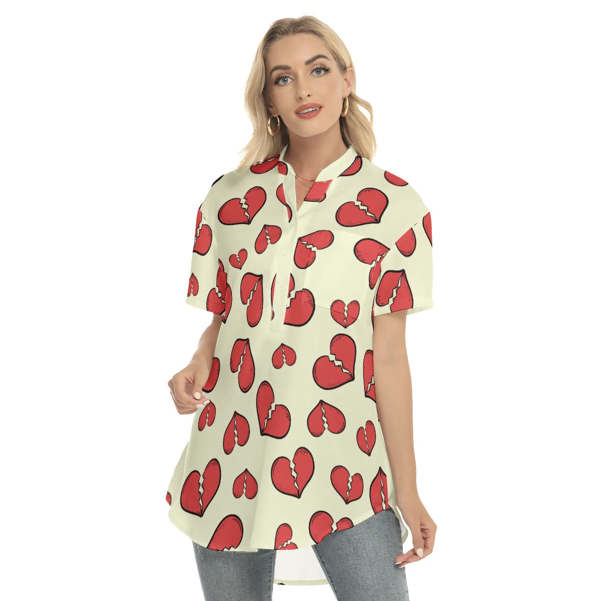 Heartbreak abstract  Women's Stand-up Collar Shirt With Open Button