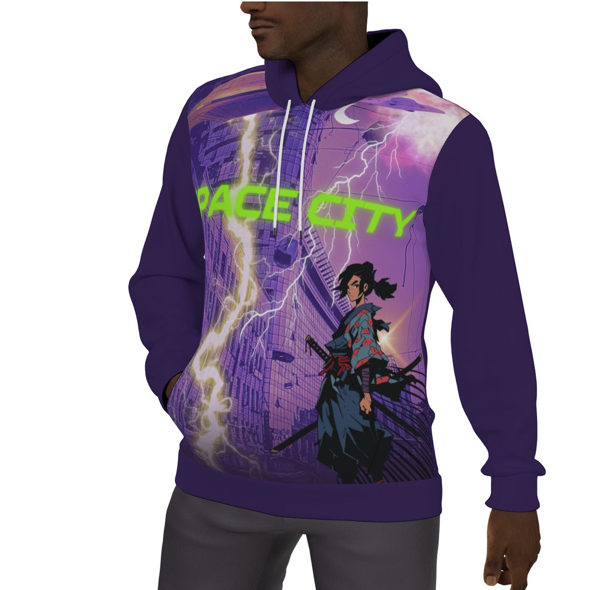 Anime Purple All-Over Print Men's Thicken Pullover Hoodie