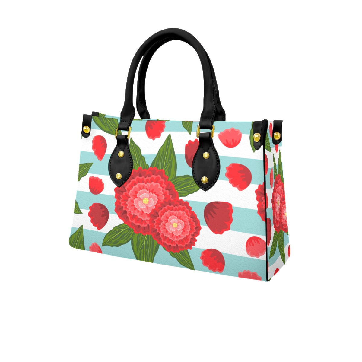 Peonies and blue PU Handbag