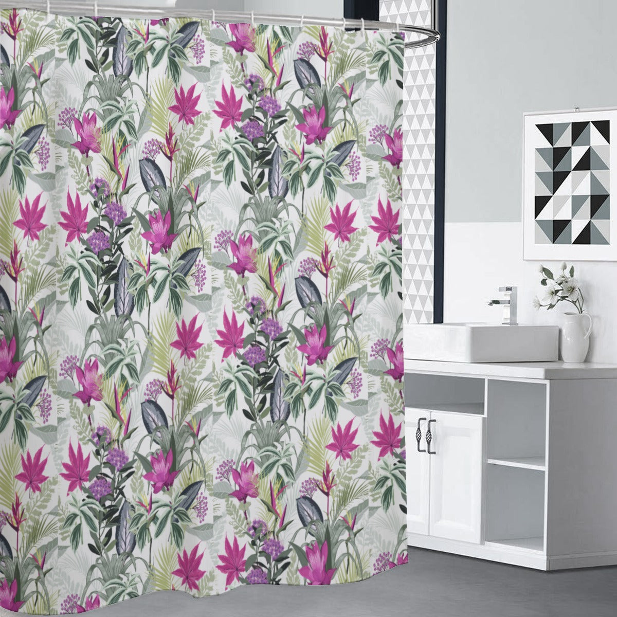 Purple botanical polyester Shower Curtains 150（gsm）