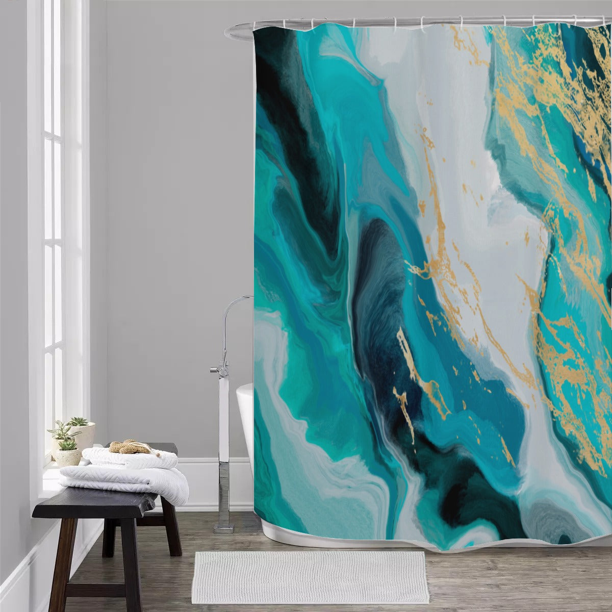 Teal and gold marble Shower Curtain