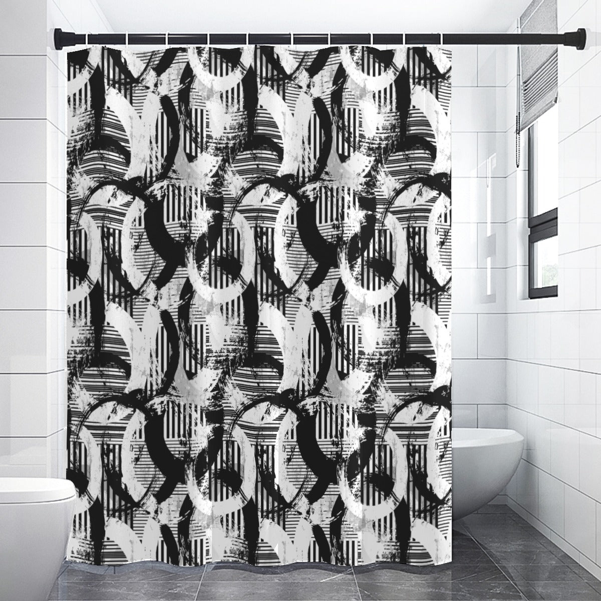 Black and white polyester Shower Curtains 150（gsm）