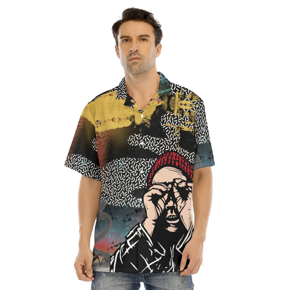 Grunge  Hawaiian Shirt With Button Closure