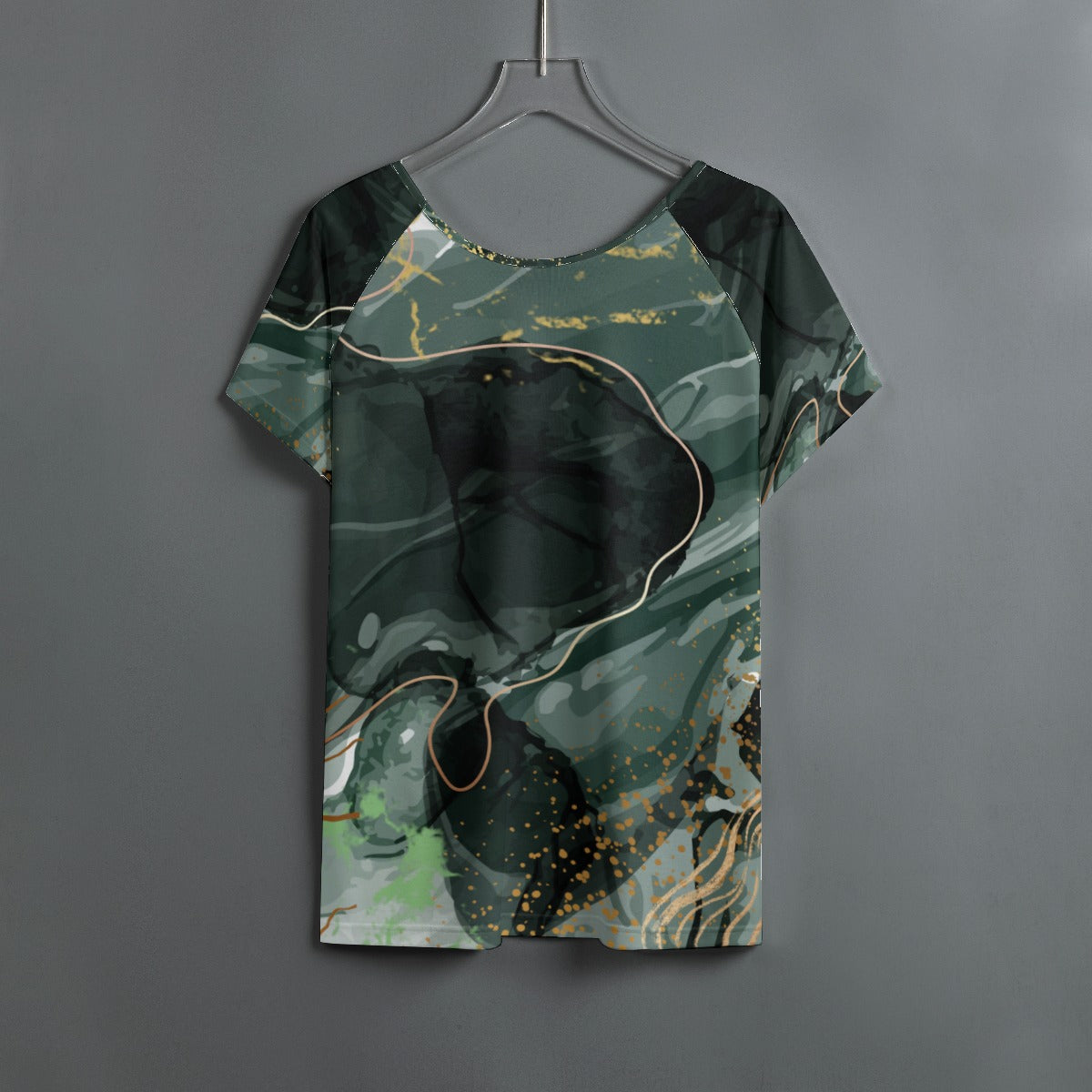 Green marble abstract Women's Round Neck T-shirt With Raglan Sleeve