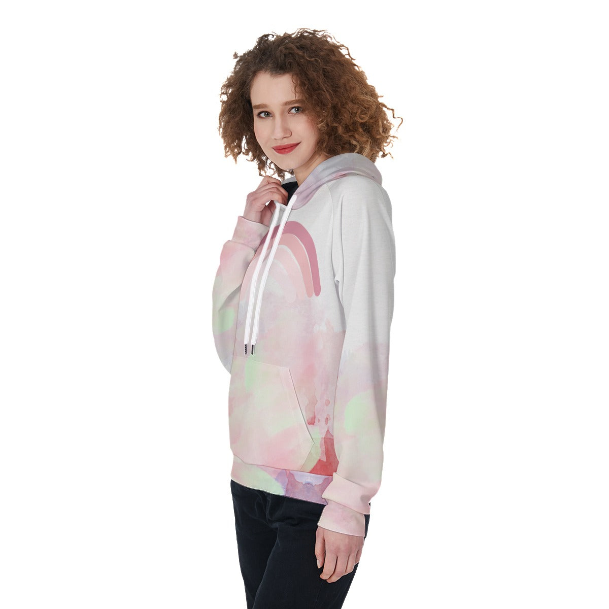 Pink rainbow Women's Raglan Pullover Hoodie