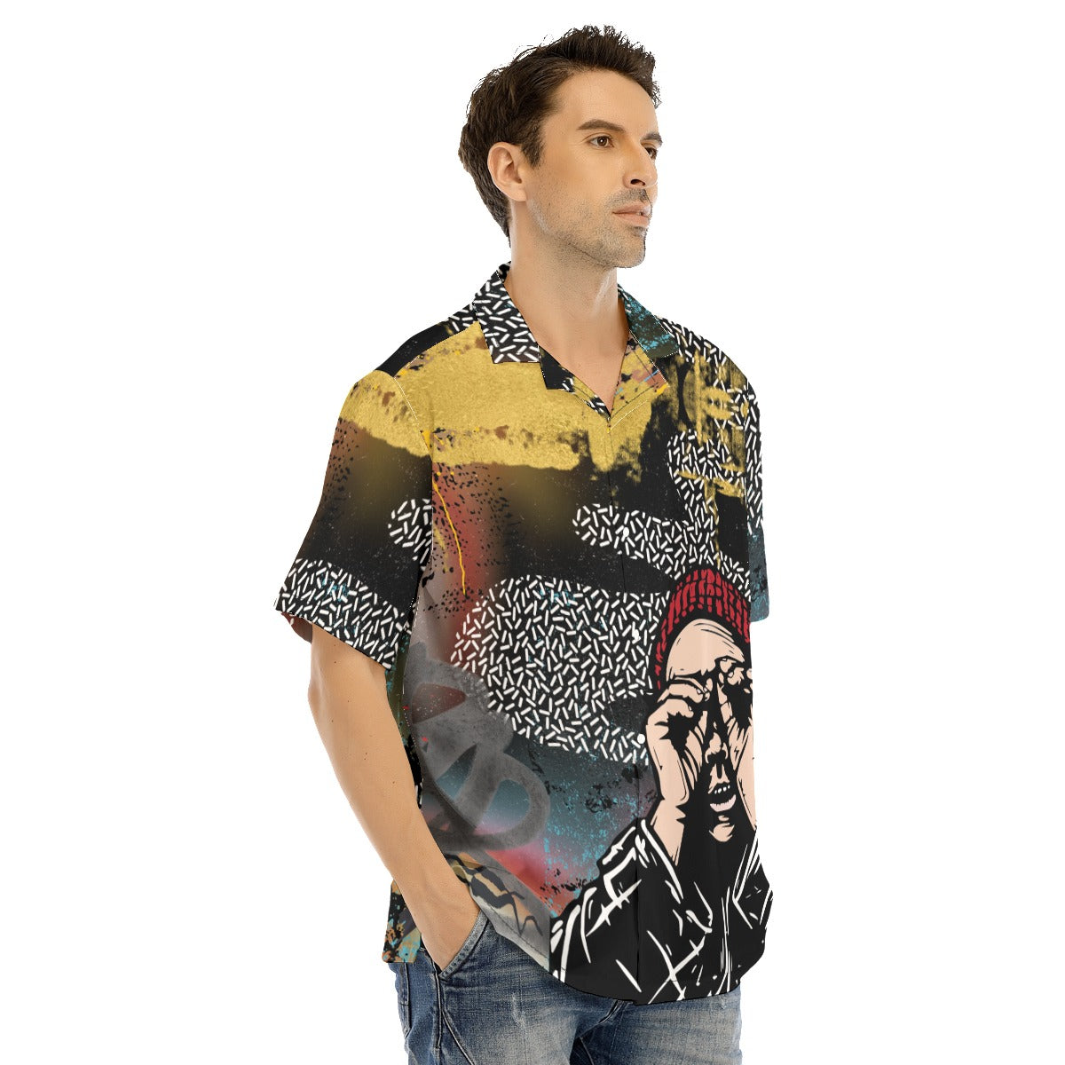 Grunge  Hawaiian Shirt With Button Closure