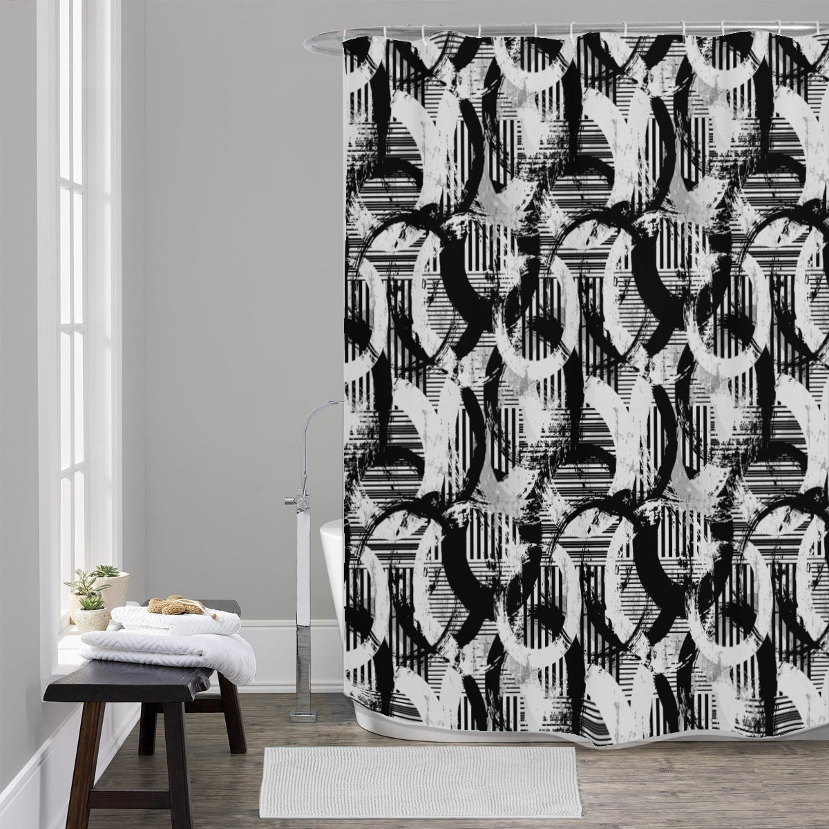 Black and white polyester Shower Curtains 150（gsm）