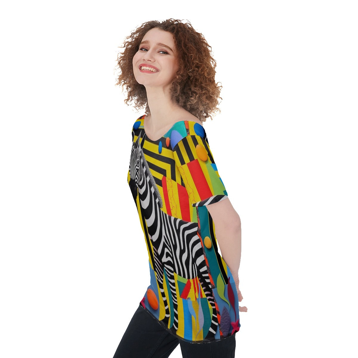 Zebra Women's Large Off-Shoulder T-Shirt