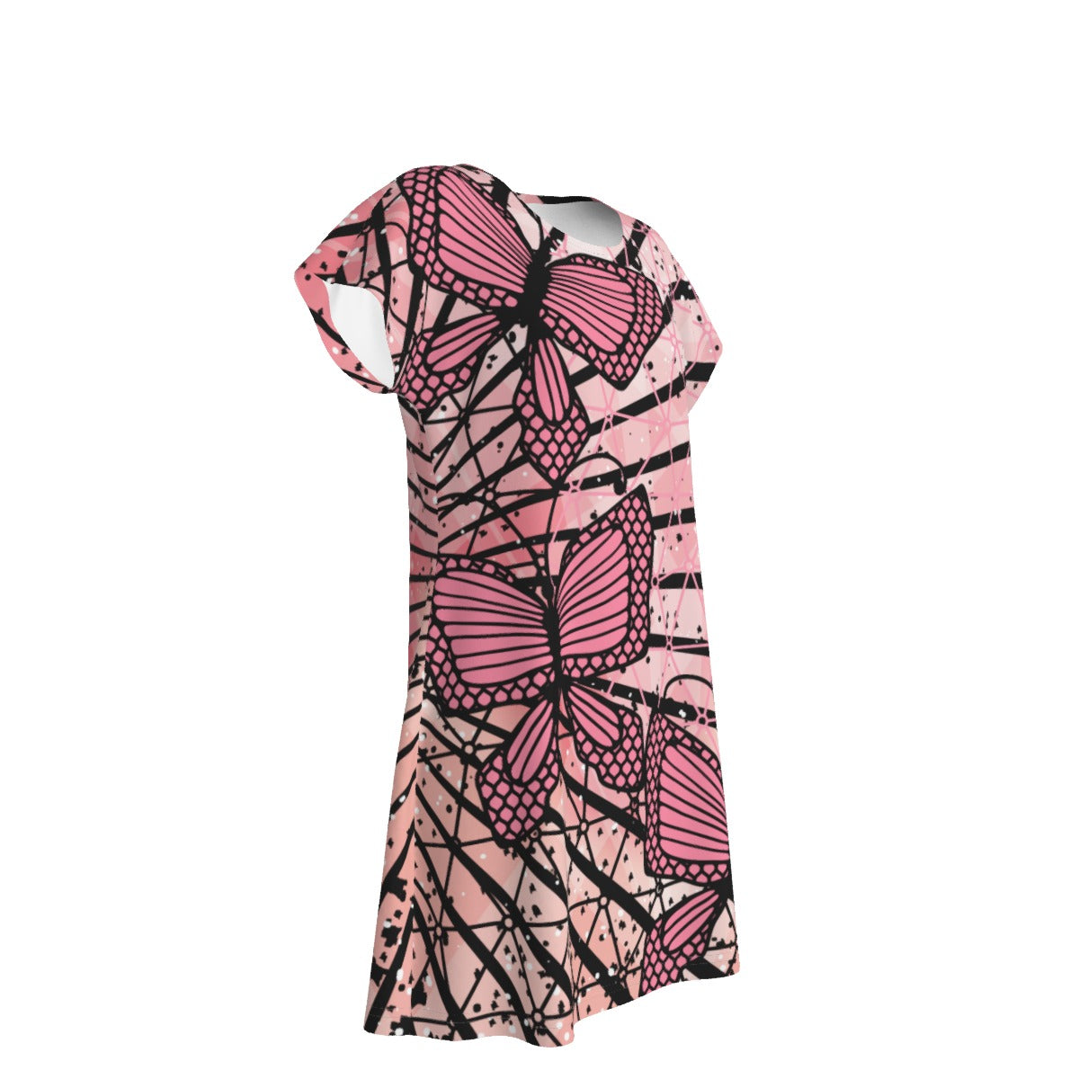 Pink Abstract butterfly Women's Short Sleeve Dress