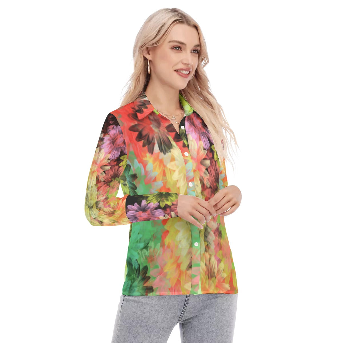 Floral florescent All-Over Print Women's Mesh Blouse