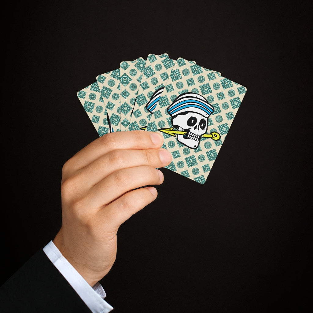 Green pattern with Sailor skull Custom Poker Cards