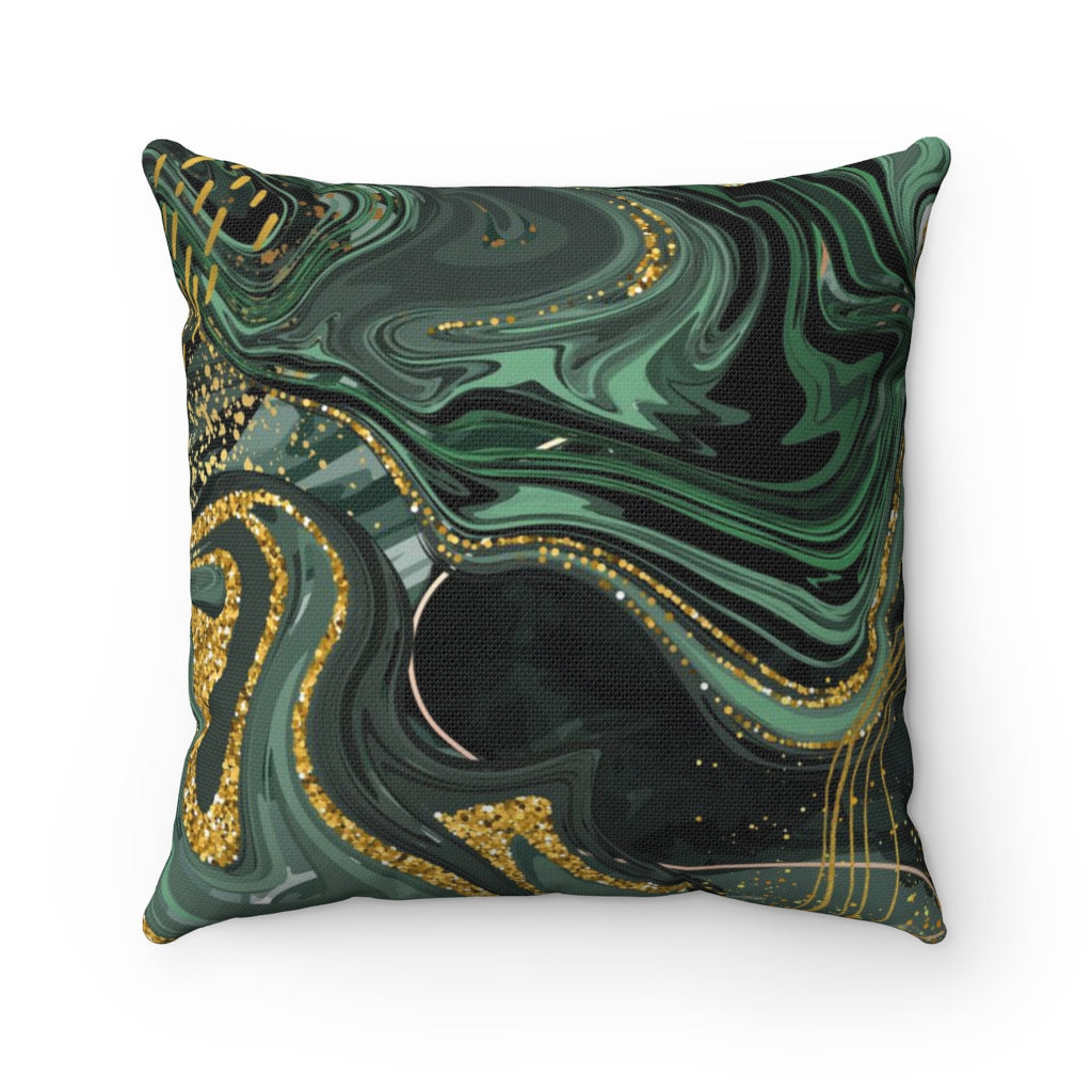 Green and gold Spun Polyester Square Pillow