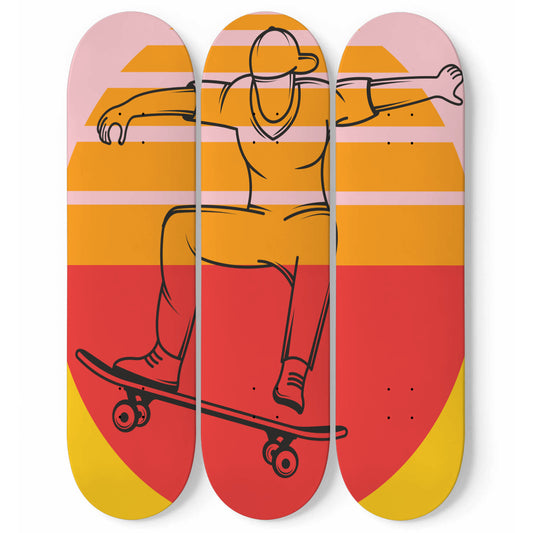 Sunset skateboarder 3 piece skateboard art