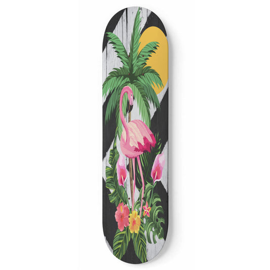 Tropical flamingo Black and white skateboard art