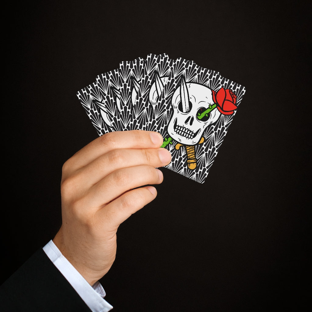 Black skull with rose Custom Poker Cards