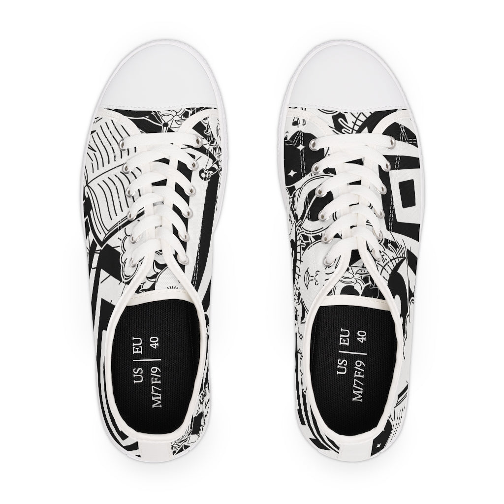 Black and white abstract Women's Low Top Sneakers