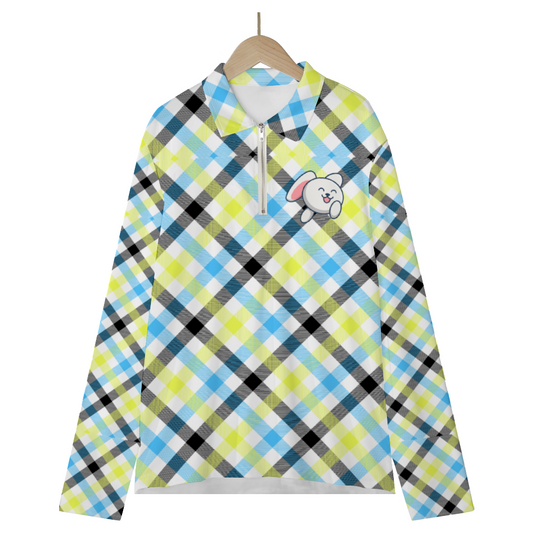 Plaid bunny Unisex Long-sleeve  Polo Shirt Zip-up