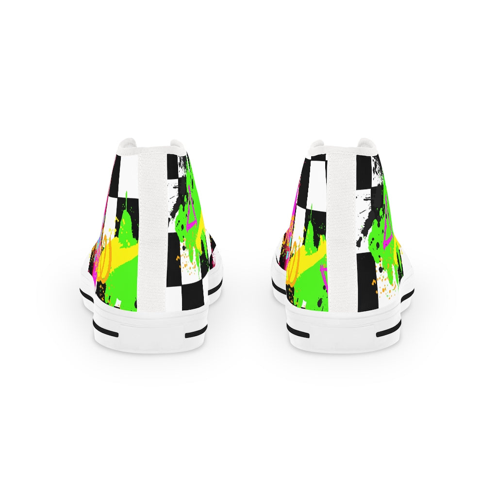 Checkered graffiti Men's High Top Sneakers