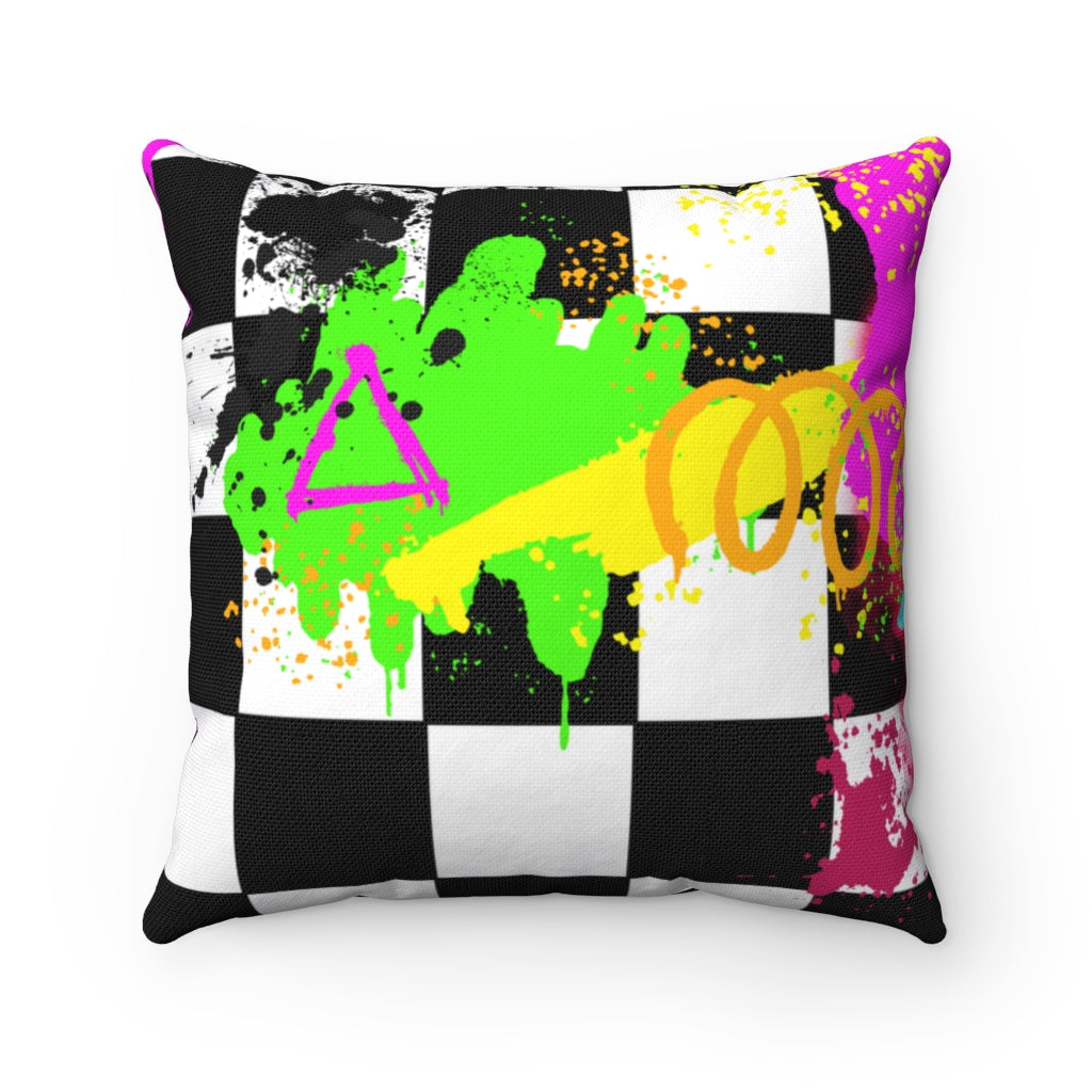 Checkered graffiti Spun Polyester Square Pillow