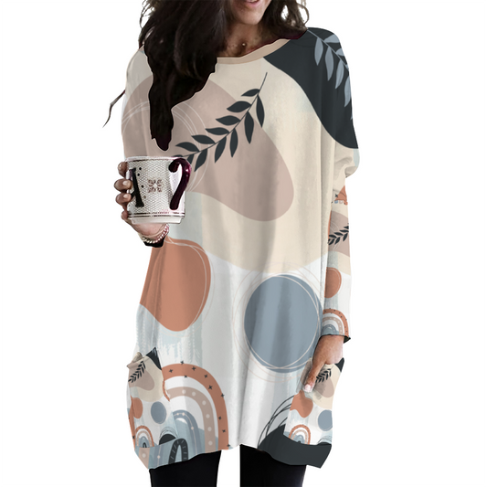 Boho  Long Sleeve shirts for Women Loose Crewneck Fall Tops with Pockets